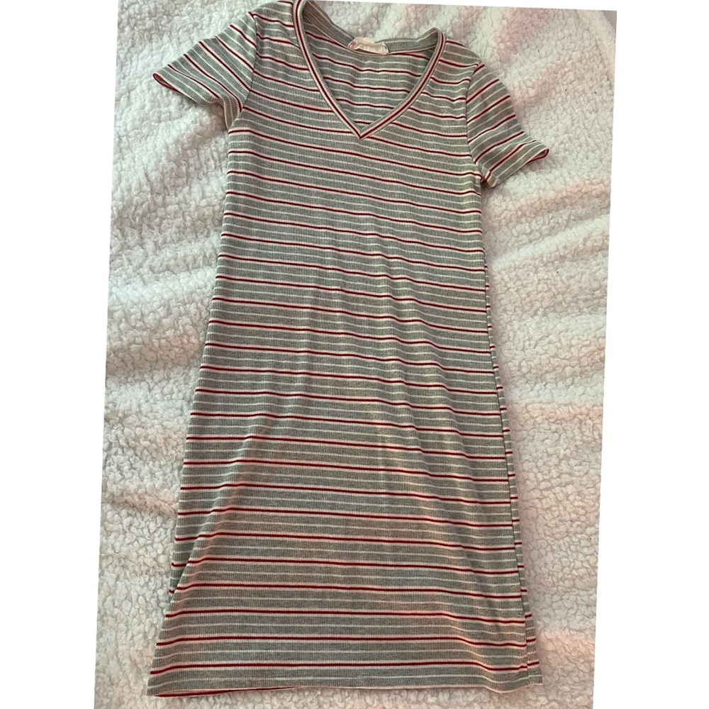 Gray Striped T-Shirt Dress